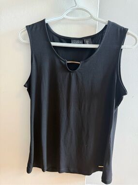 Tahari Black Sleeveless Keyhole Tank Top